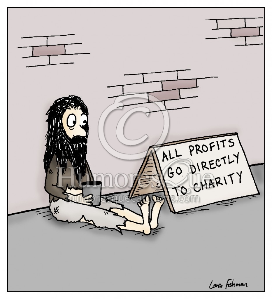all profits go to charity bum finance cartoon