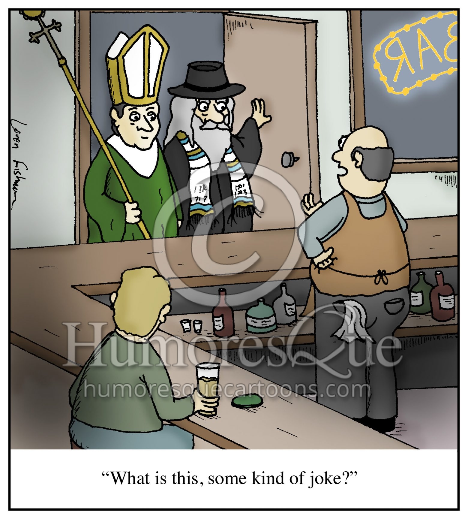 pope and rabbi walk into a bar joke cartoon