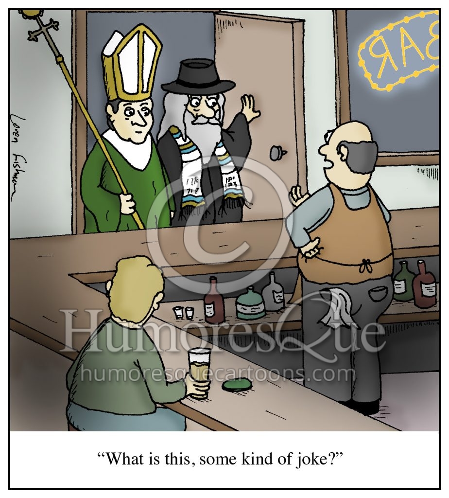 pope and rabbi walk into a bar joke cartoon
