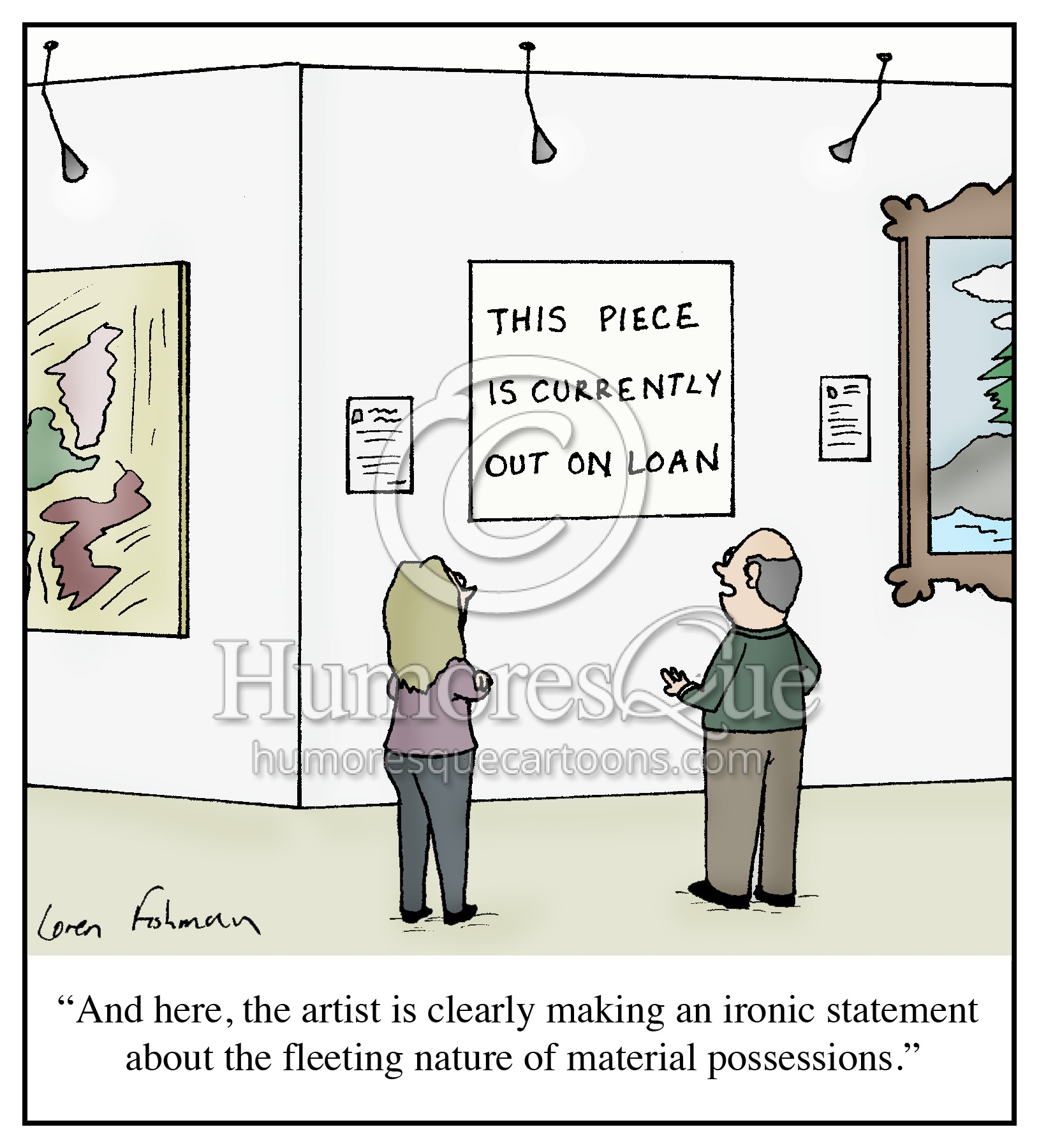 museum piece out on loan modern art critic cartoon