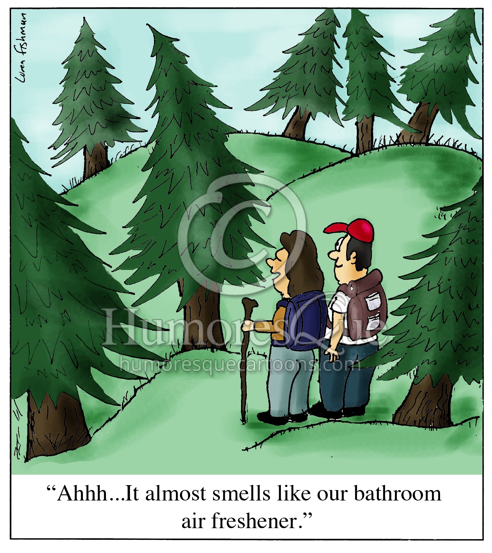 pine trees smell like bathroom air freshener outdoors cartoon