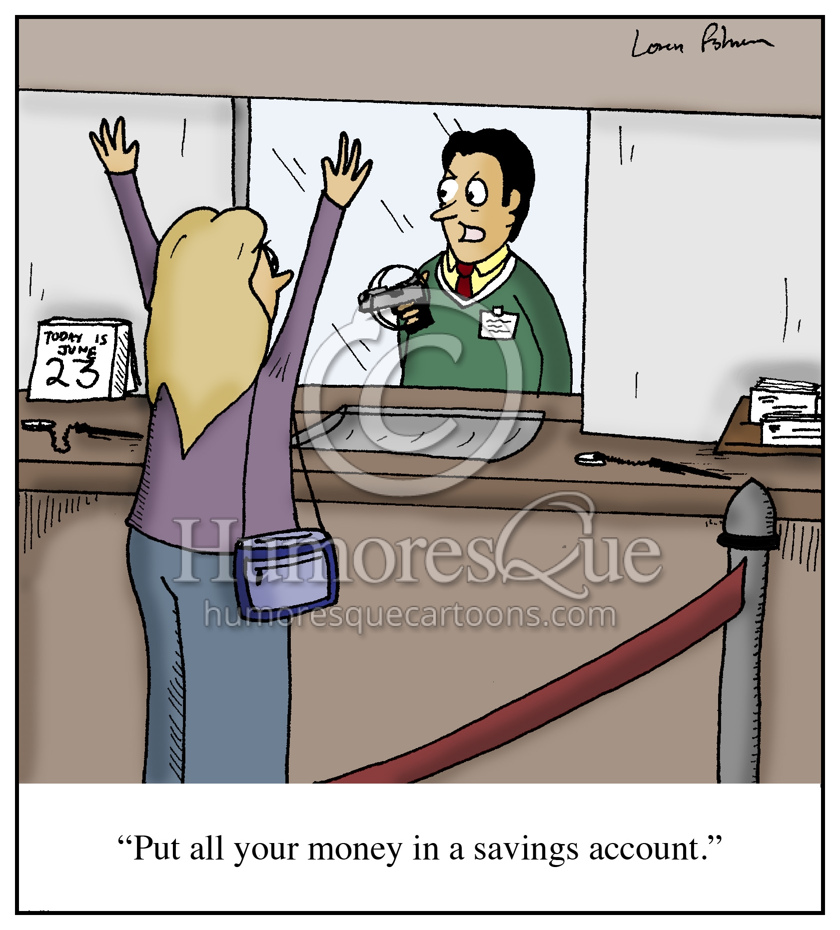 savings account bank robbery cartoon