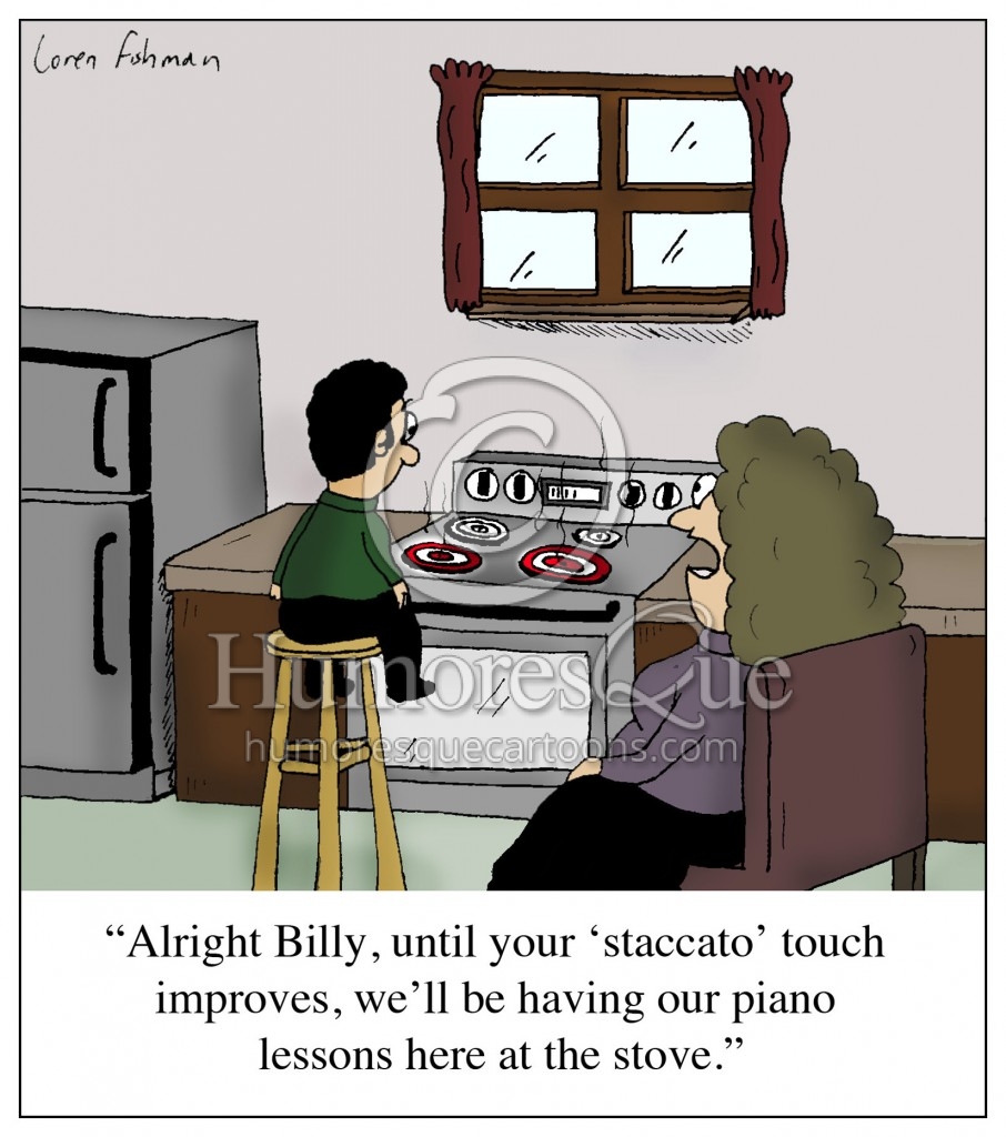 staccato touch stove piano teacher cartoon