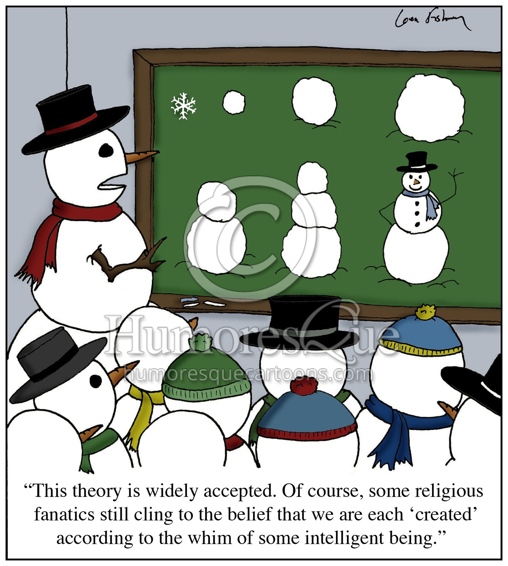 snowman evolution intelligent design religion in school cartoon