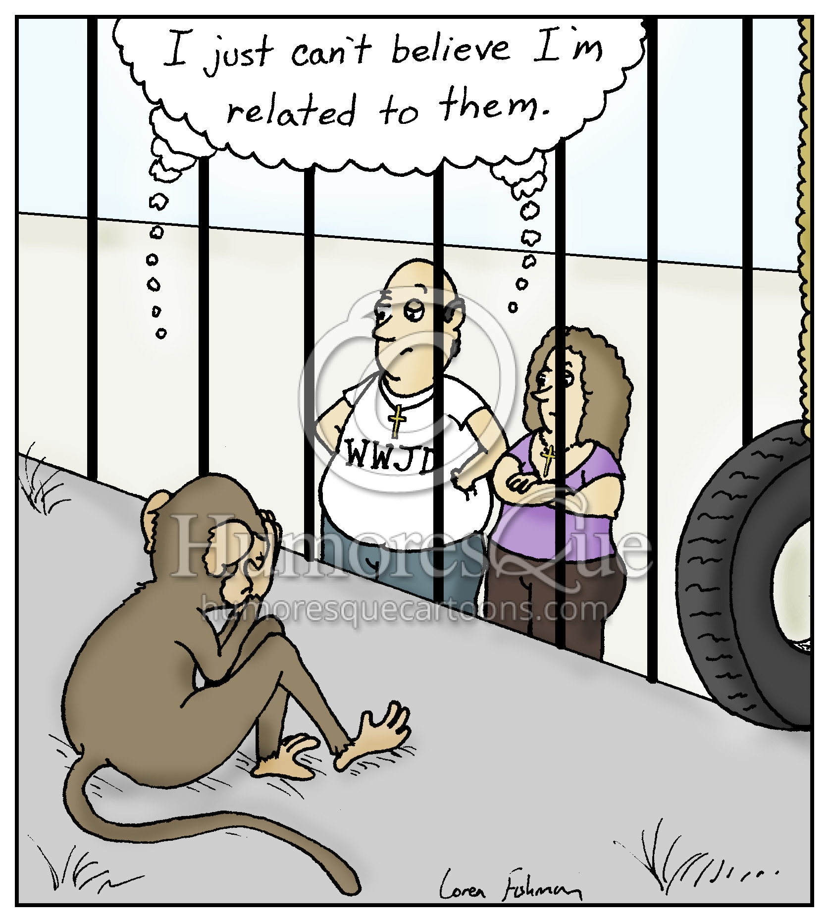 christians don't believe in evolution embarassed monkey cartoon