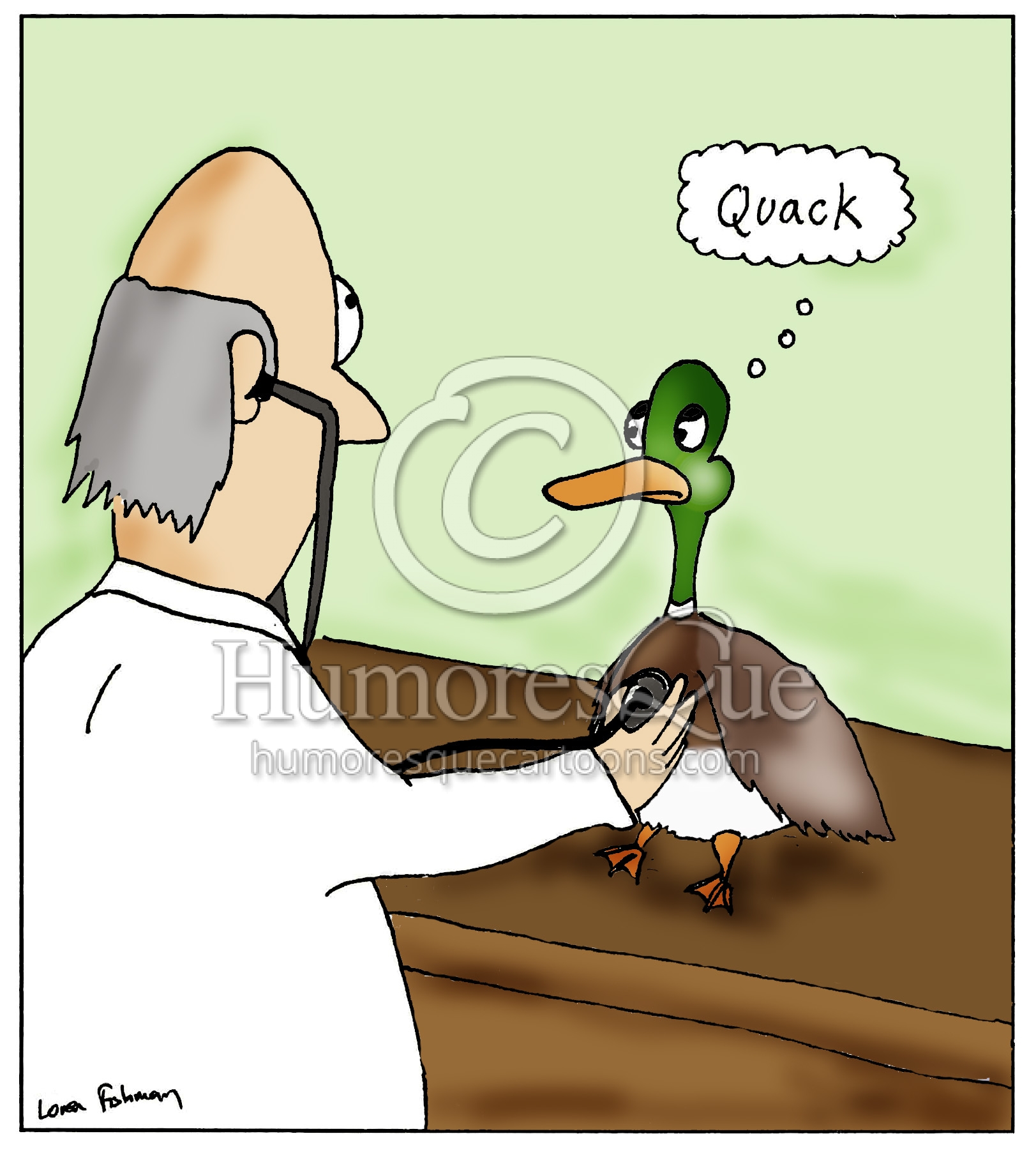 duck thinking quack at a doctor or veterinarian office checkup duck doctor cartoon