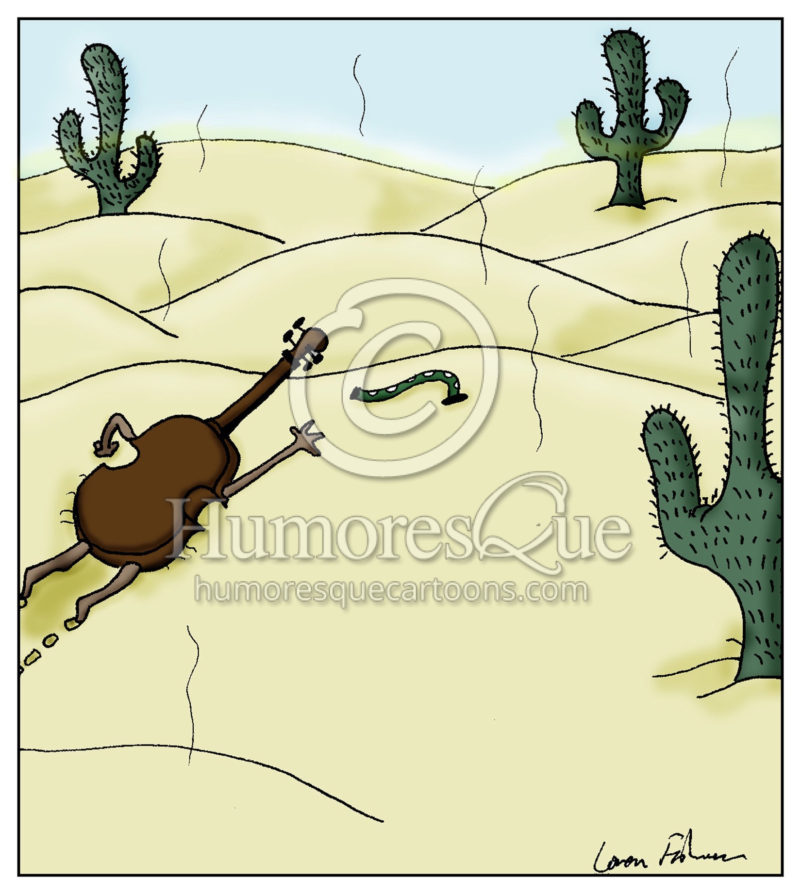 violin in the desert crawling toward a dampit cartoon