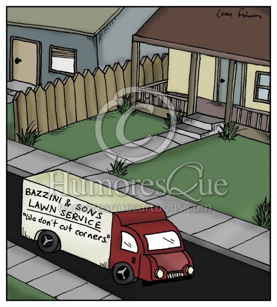 cutting corners lawn service business landscaping cartoon