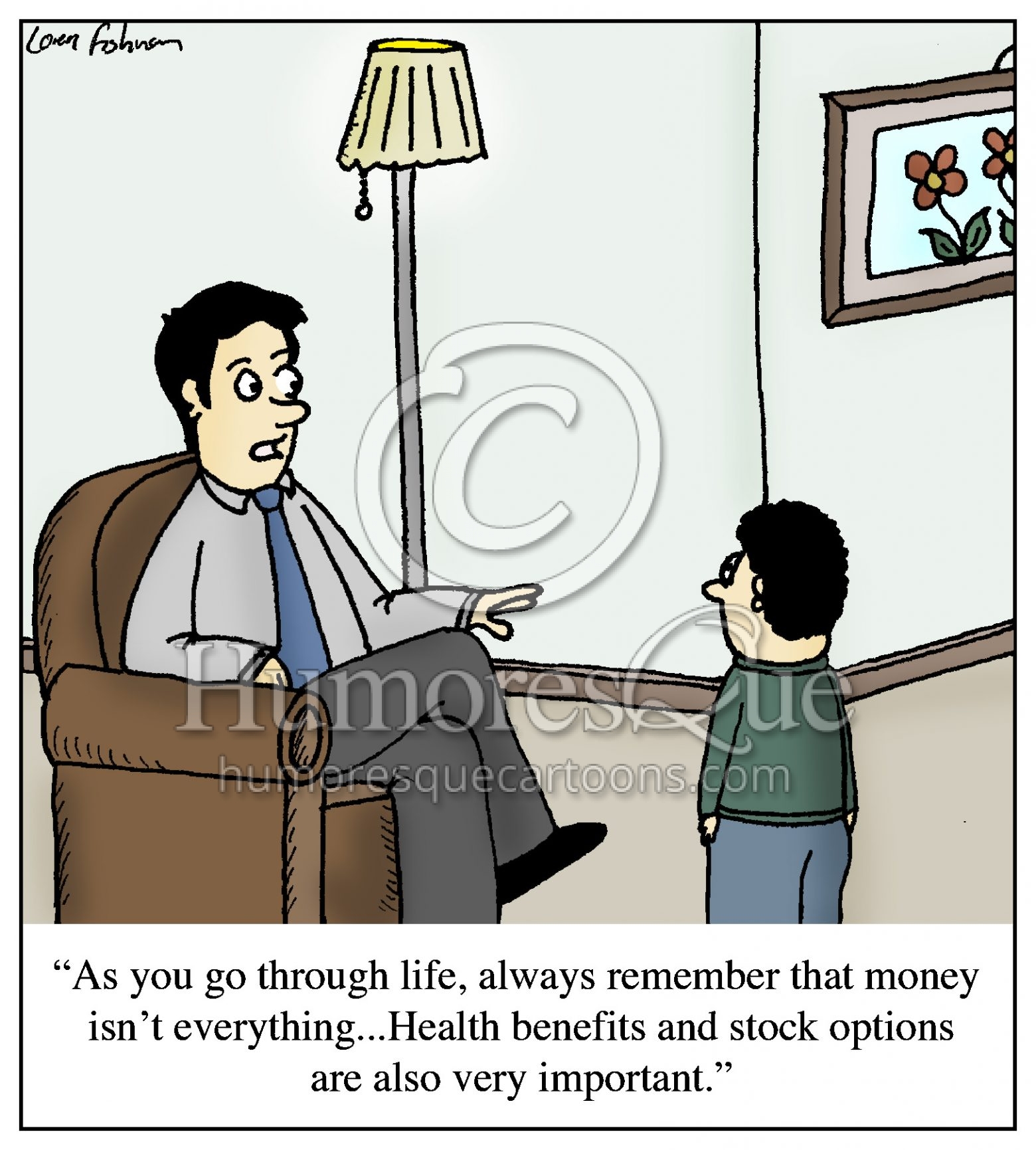 health benefits and stock options father advice cartoon