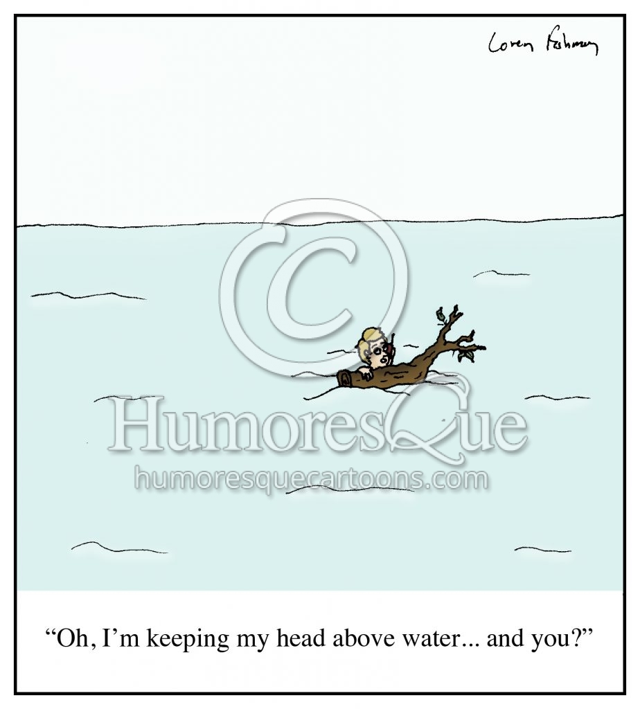 head above water debt financial trouble water cartoon