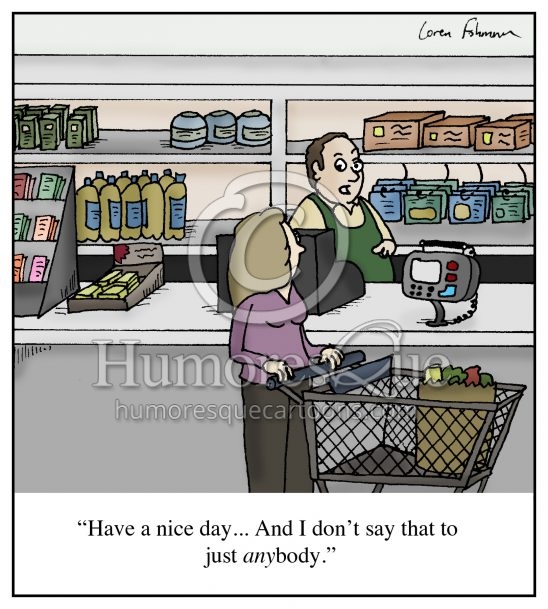 customer service have a nice day small talk conversation cartoon