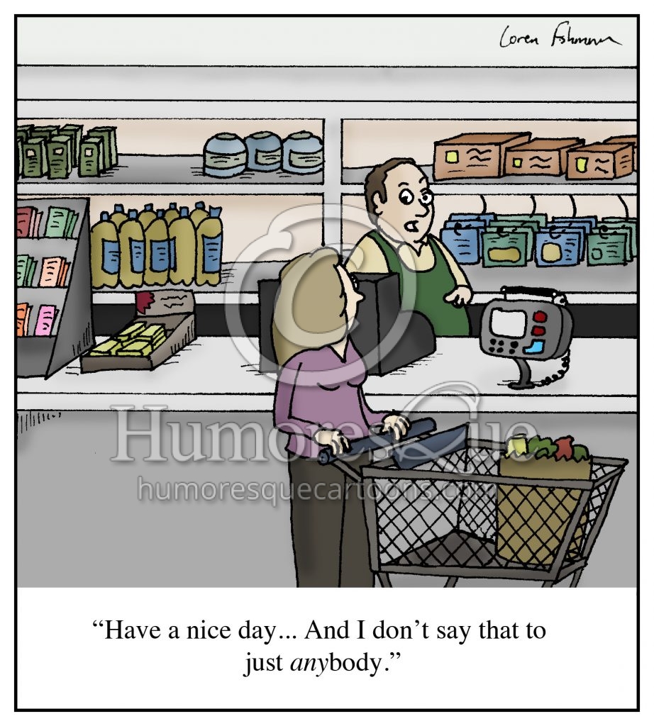 customer service have a nice day small talk conversation cartoon