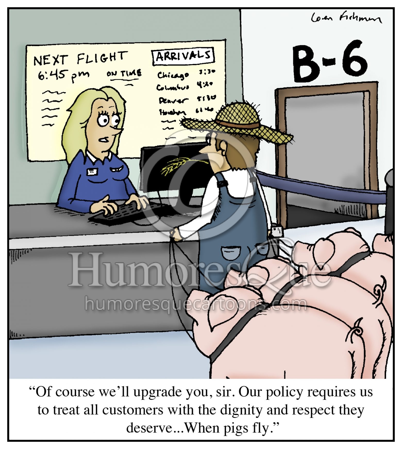 when pigs fly airline customer service cartoon