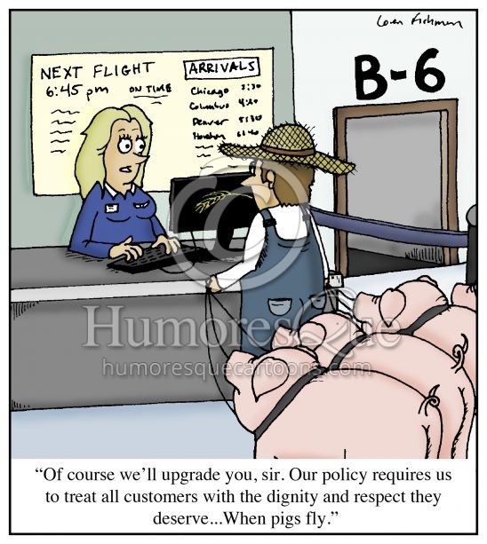 when pigs fly airline customer service cartoon