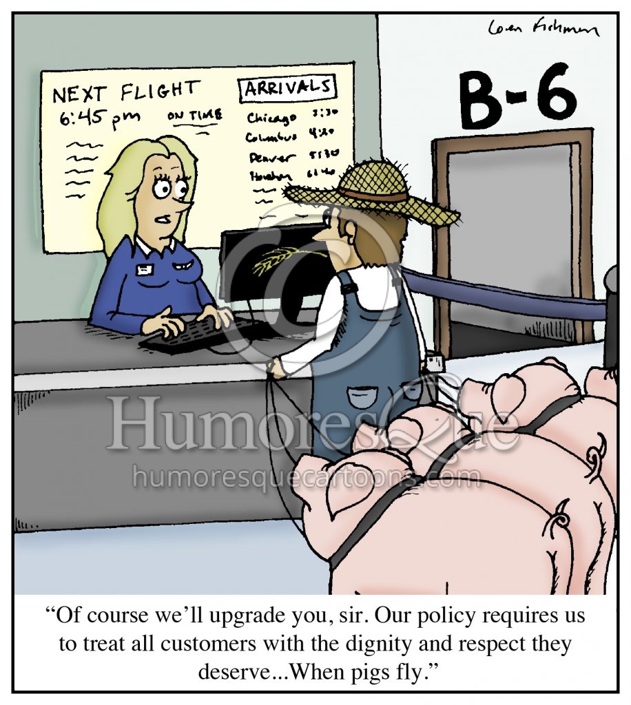 when pigs fly airline customer service cartoon