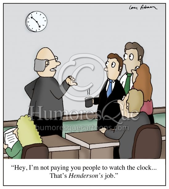 watching clock in the office boring desk job cartoon