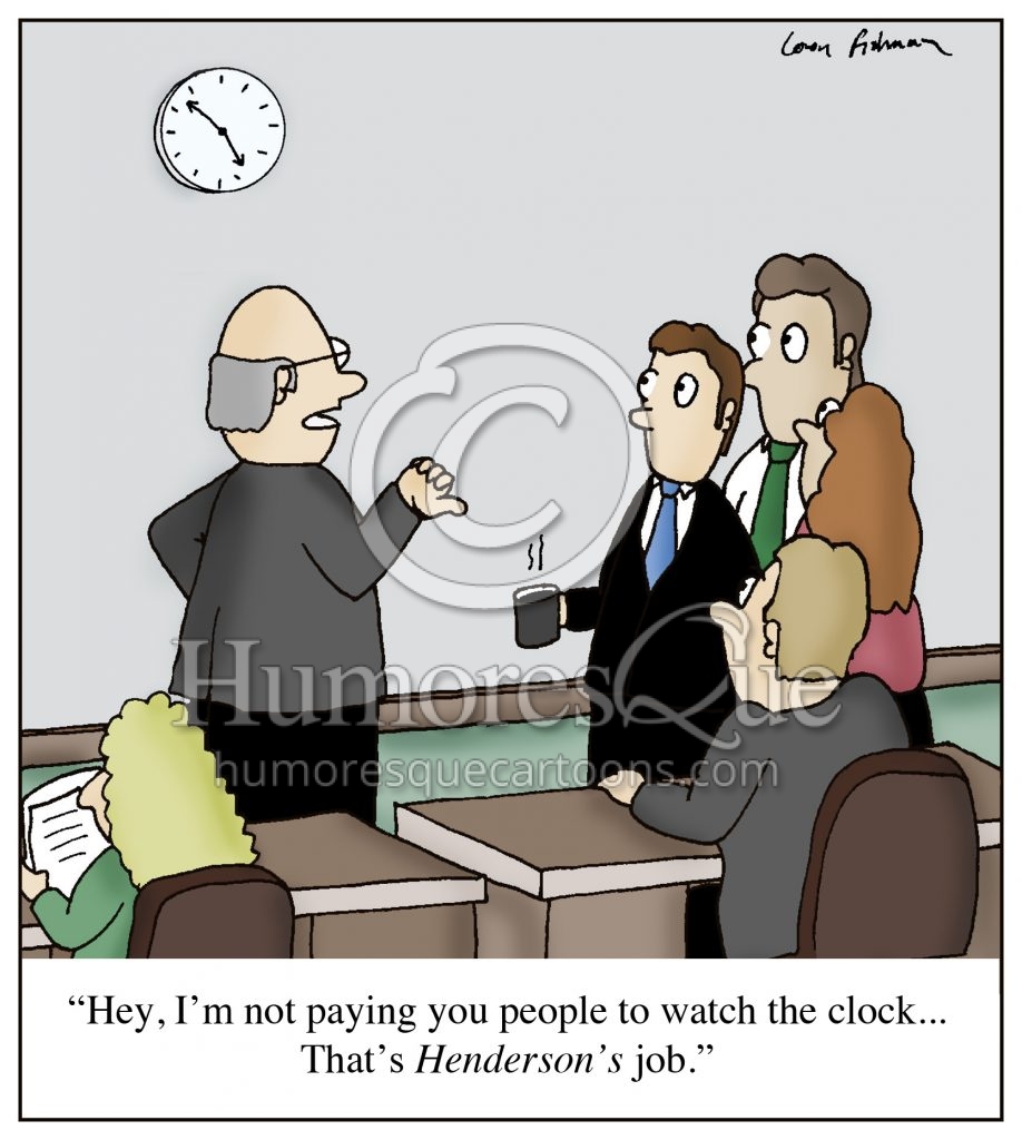 watching clock in the office boring desk job cartoon