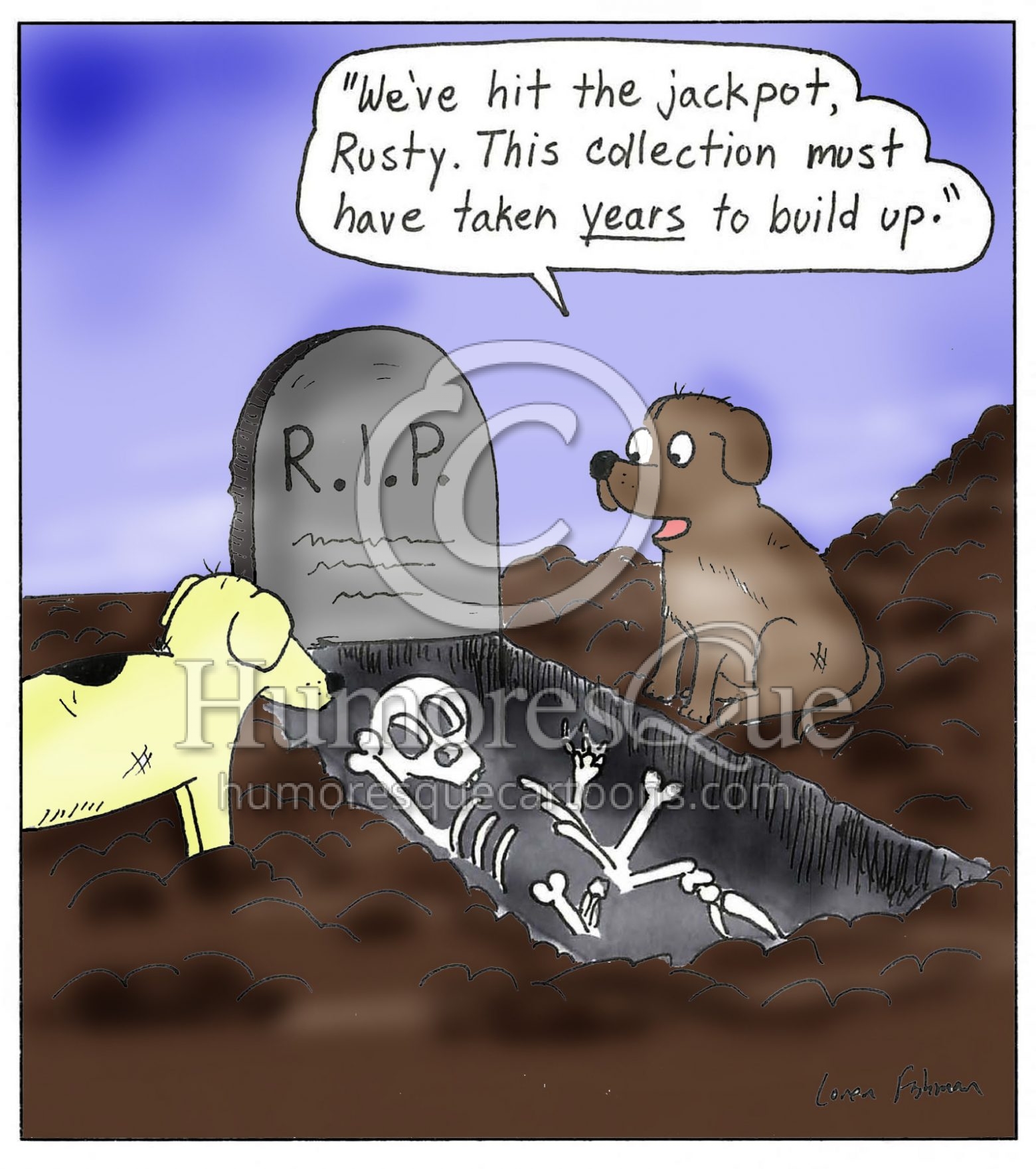 dogs digging up a grave and finding bones cartoon