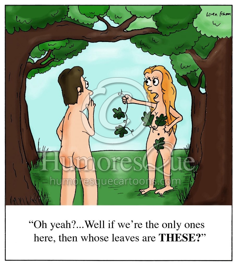trouble in paradise cartoon where eve finds a leaf bra