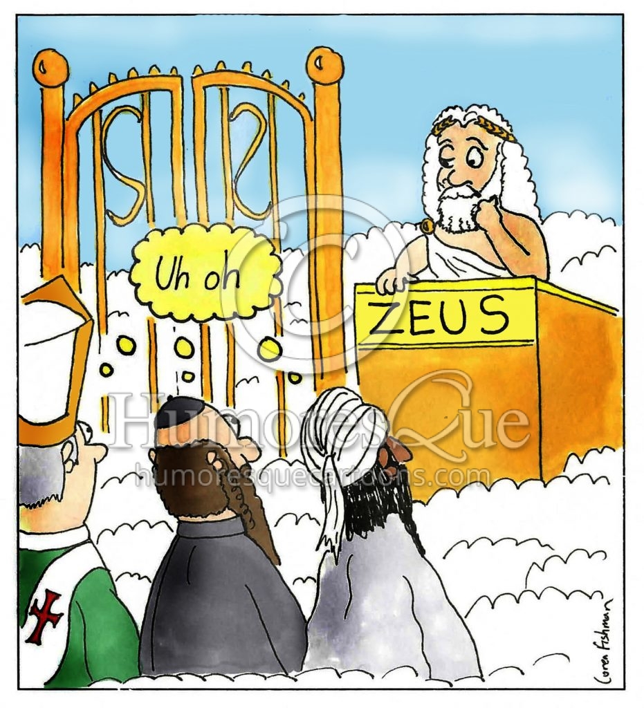 zeus in heaven all religions are wrong atheist cartoon