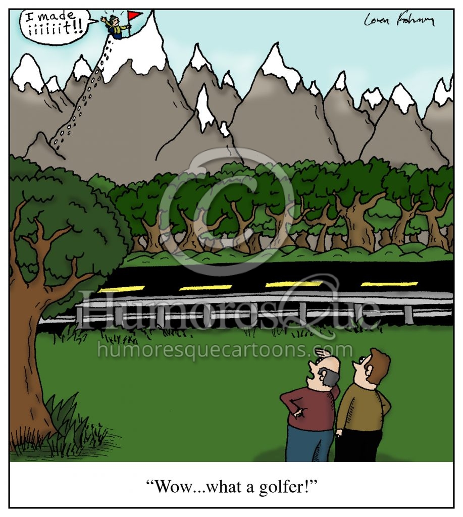 golf tough shot mountain climbing golf cartoon