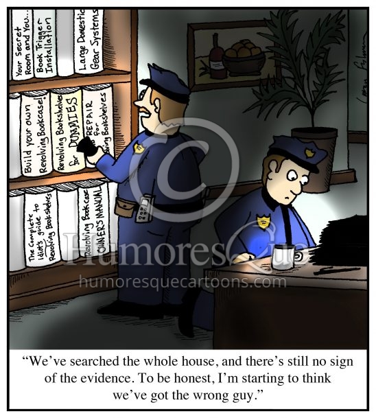 revolving bookshelf police search cartoon