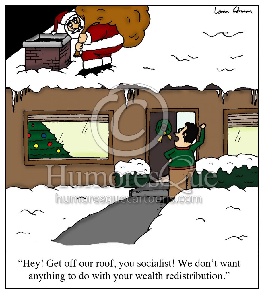 socialist santa redistributing wealth cartoon