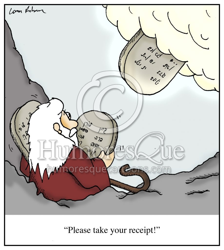 moses cartoon getting a receipt for the ten commandments