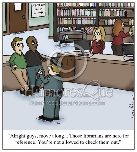 checking out librarians reference cartoon