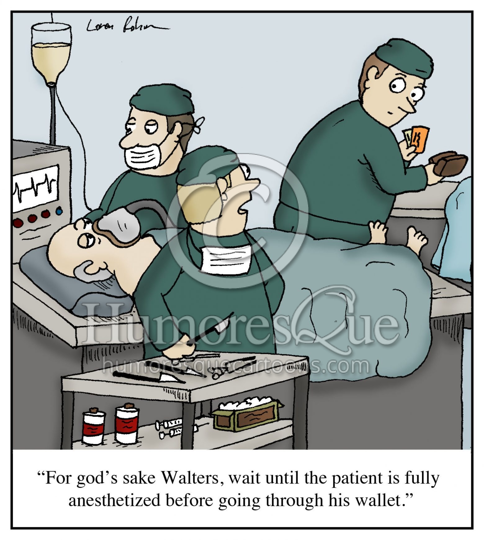 surgeon stealing wallet cartoon
