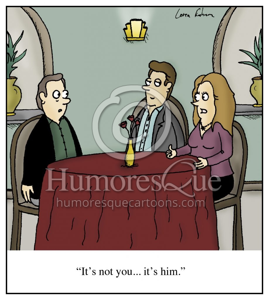 It's not you, It's me, only it's actually him dating and breakup cartoon