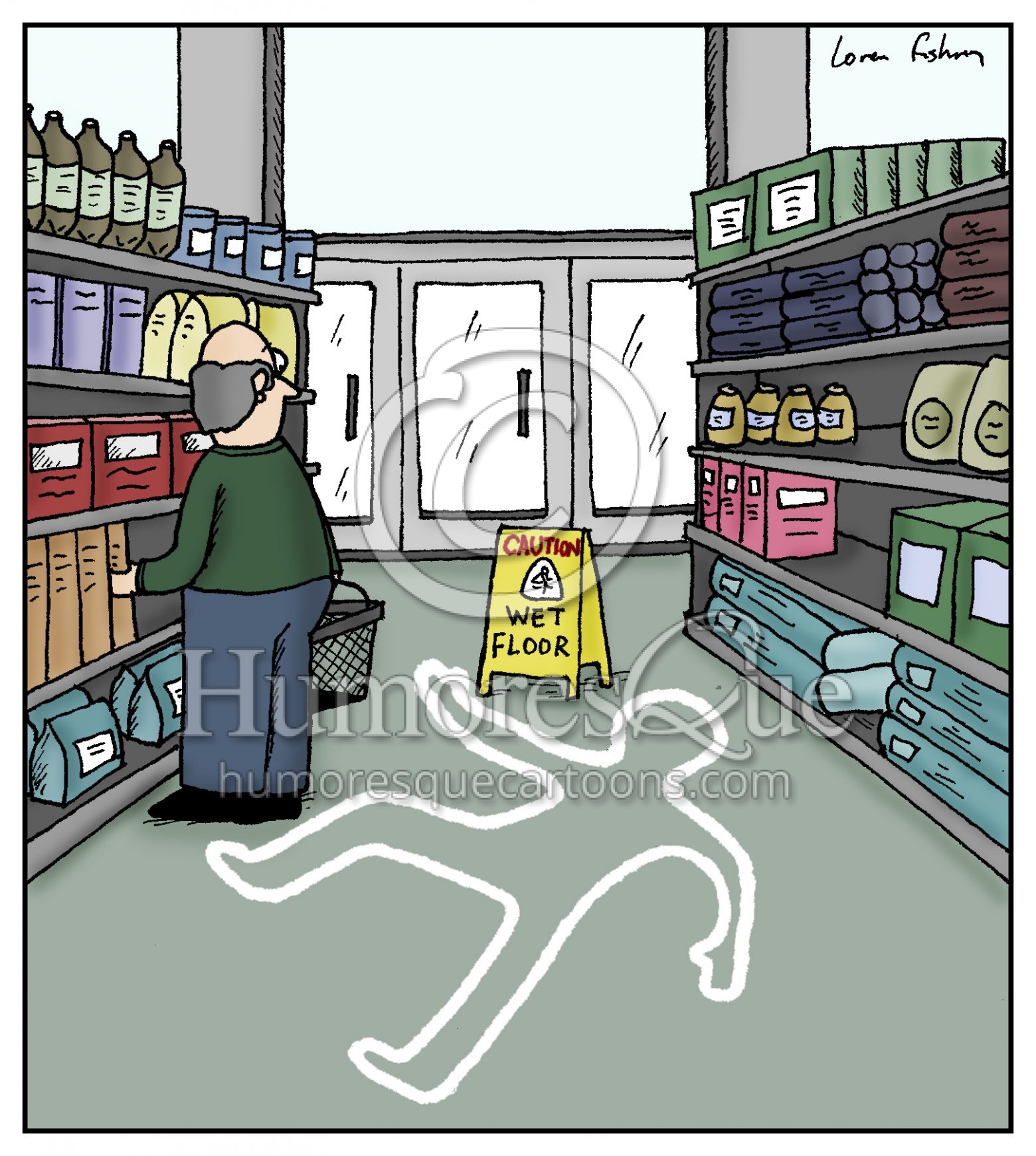 wet floor sign with a crime scene white outline cartoon