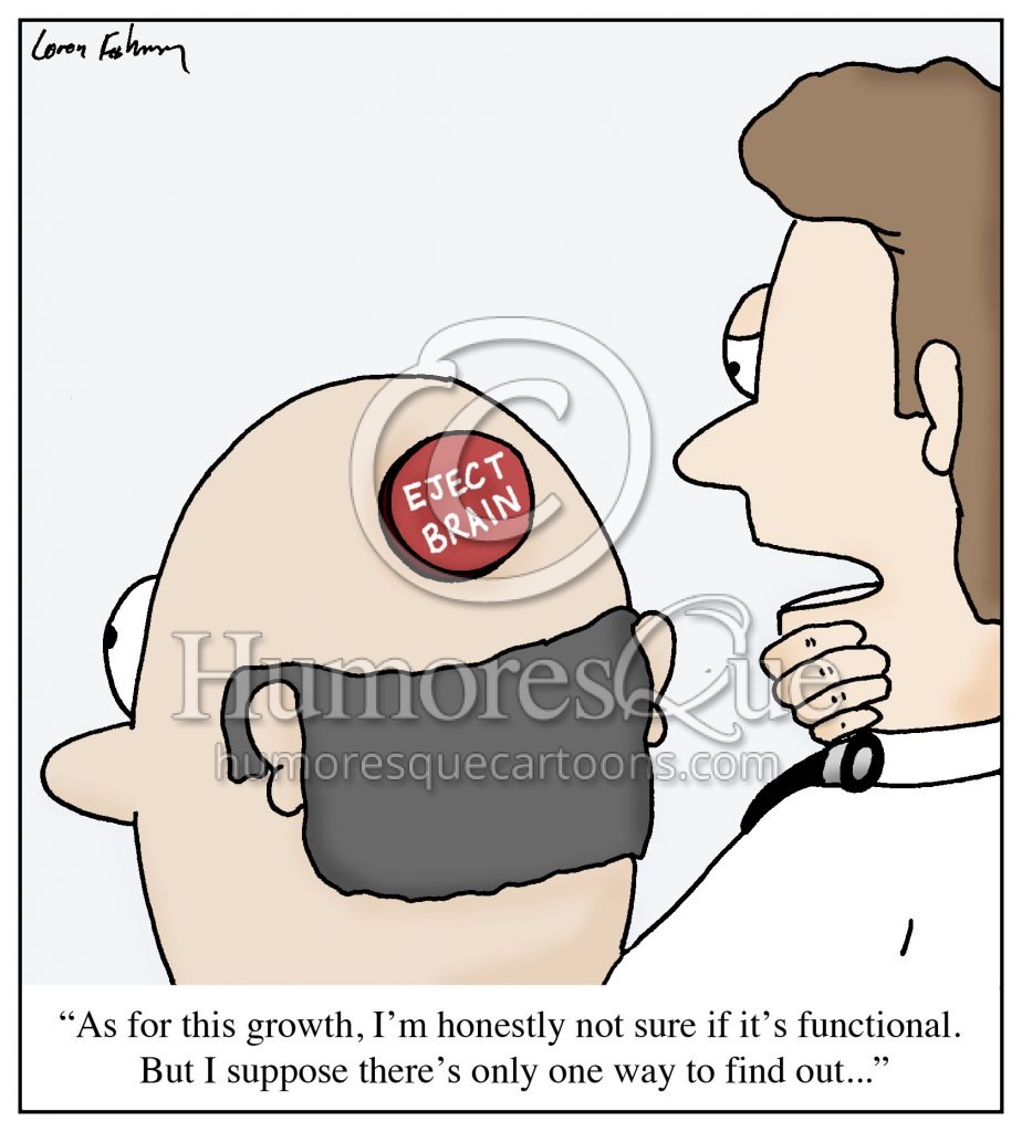 brain eject button doctor cartoon