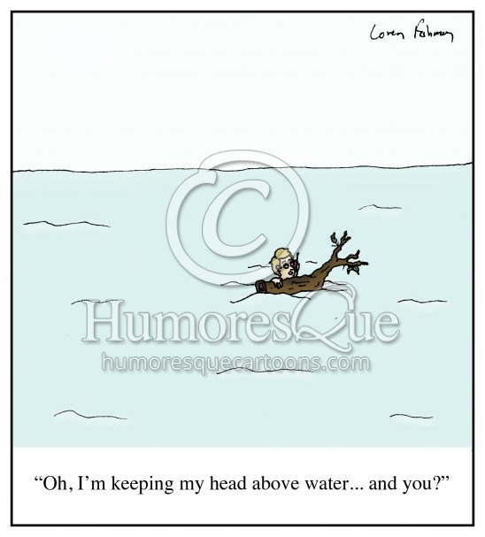 Head above water financial trouble cartoon
