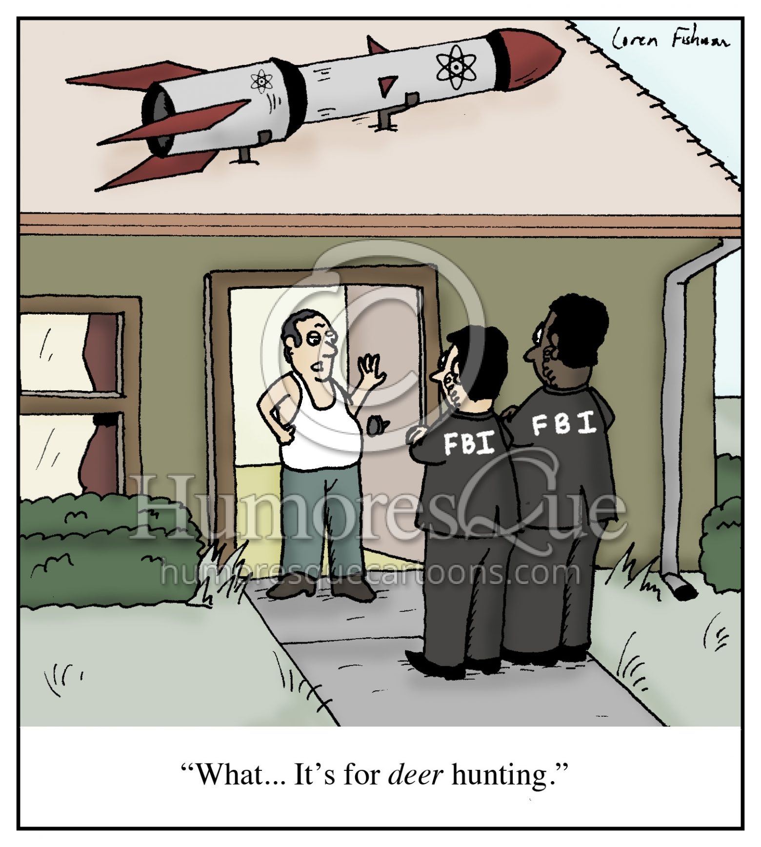 NRA guy with a missile on roof for deer hunting cartoon