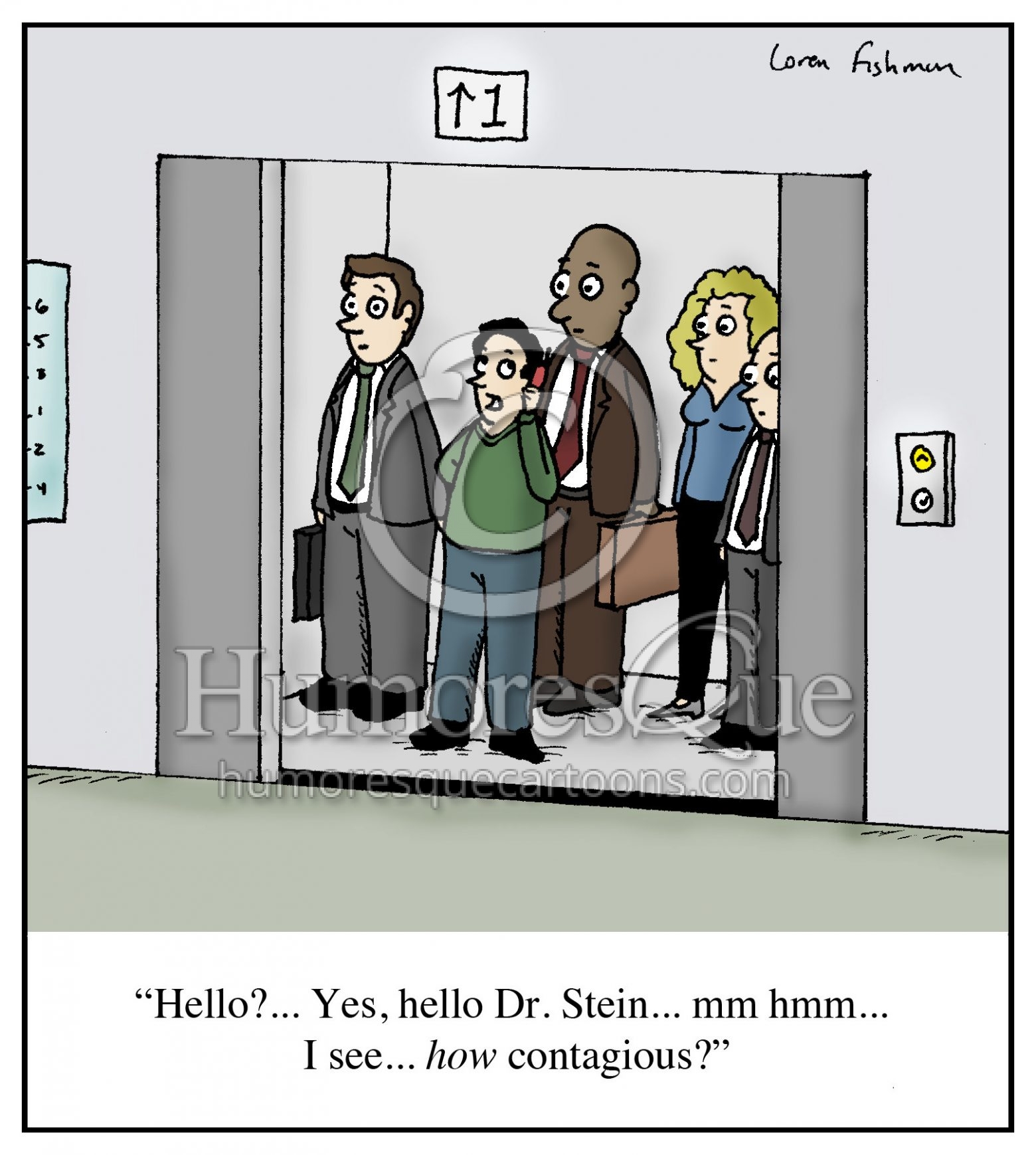 Contagious in office elevator cartoon