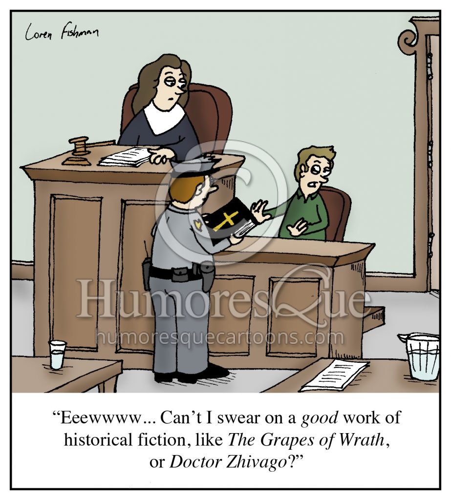 Atheist swearing on the bible cartoon