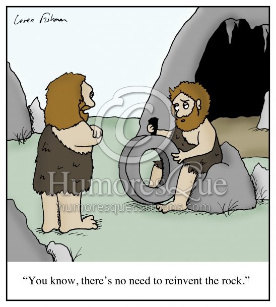 reinventing the rock cave man wheel invention and innovation cartoon