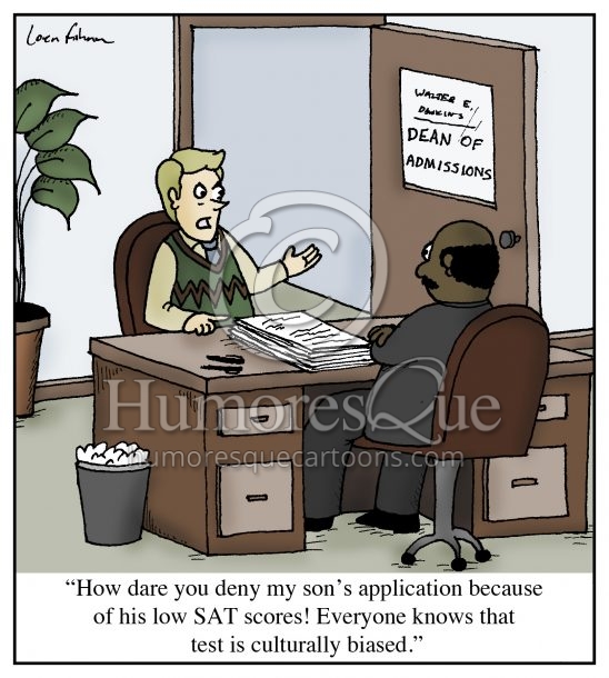 cultural race bias in SAT standardized testing cartoon