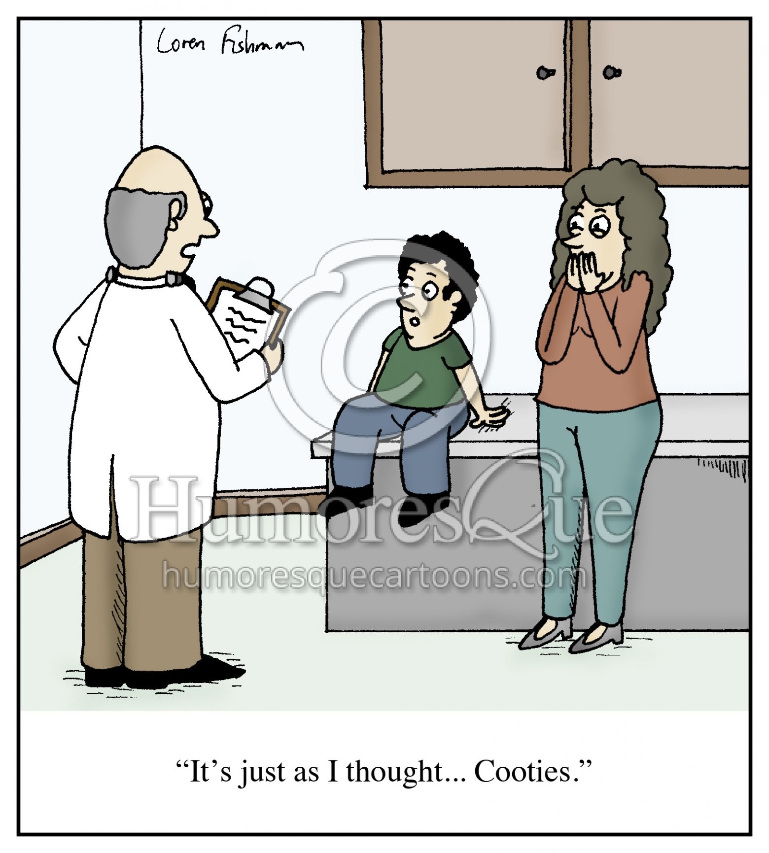 doctor diagnosis kid with cooties cartoon