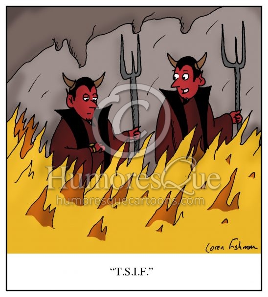 thank satan it's friday office banter cartoon