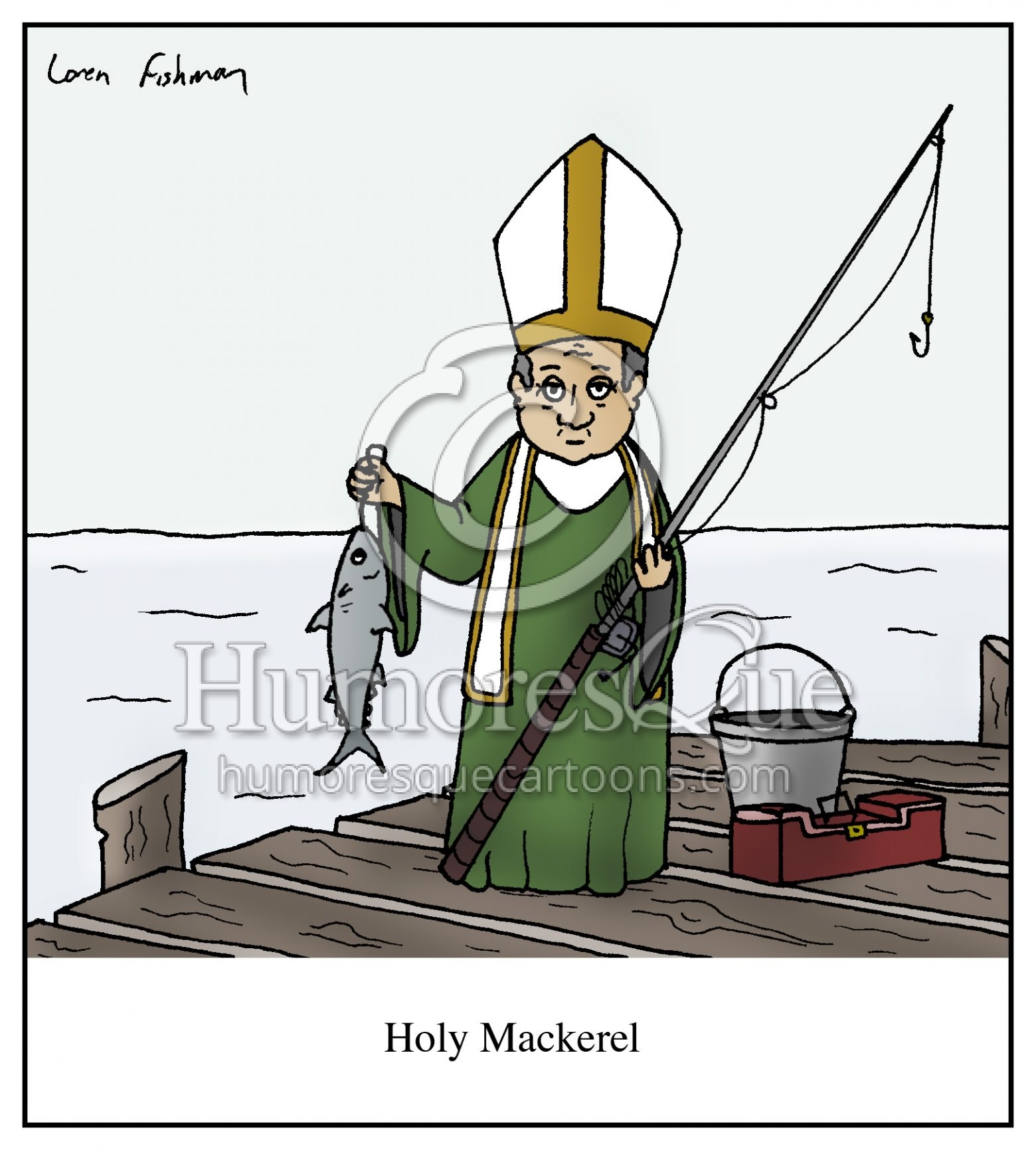 holy mackerel pope going fishing cartoon