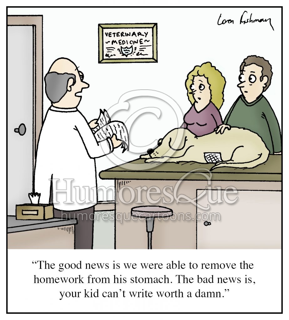 dog ate homework of kid who can't write well cartoon