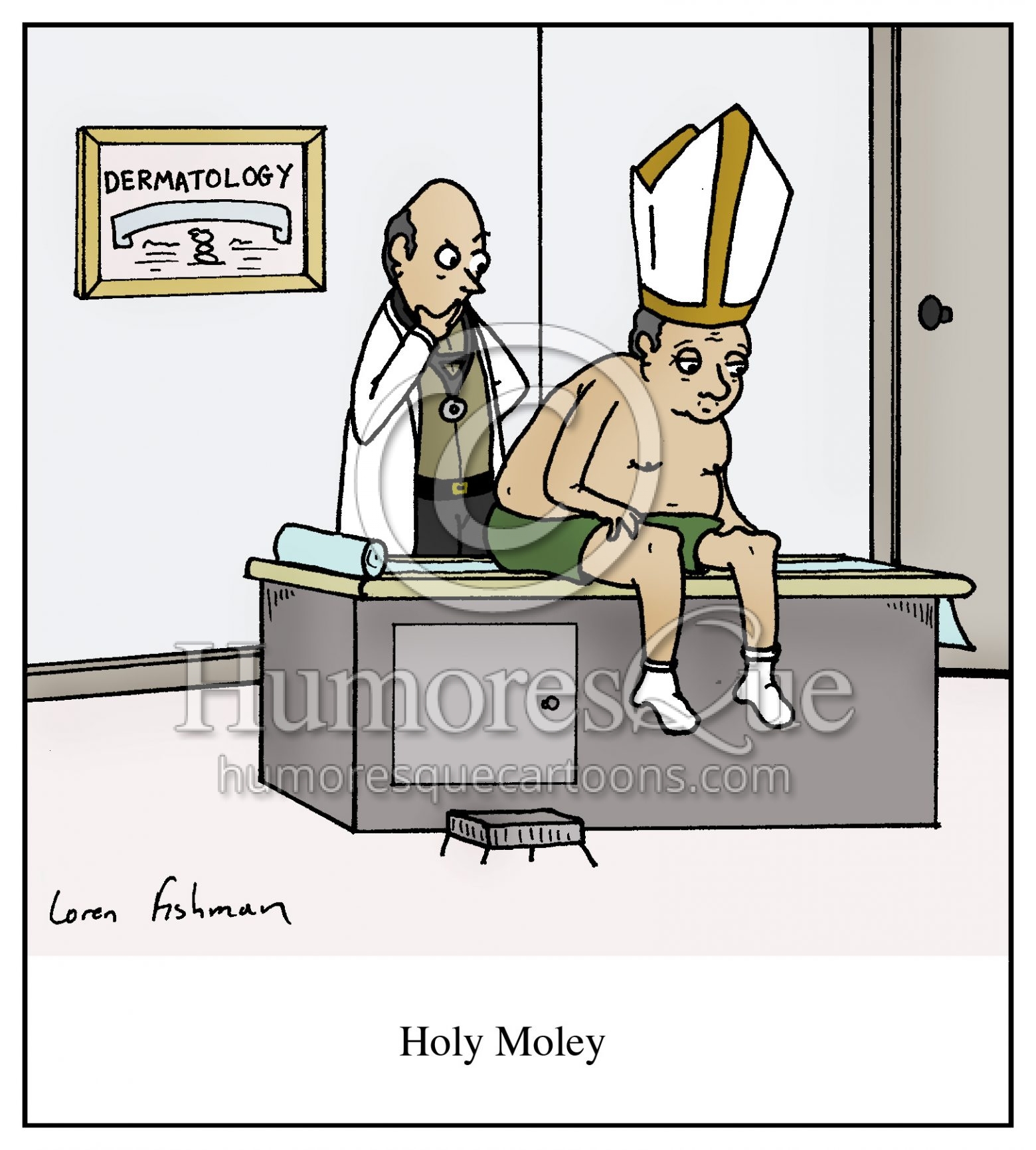 Holy moley pope at dermatologist cartoon