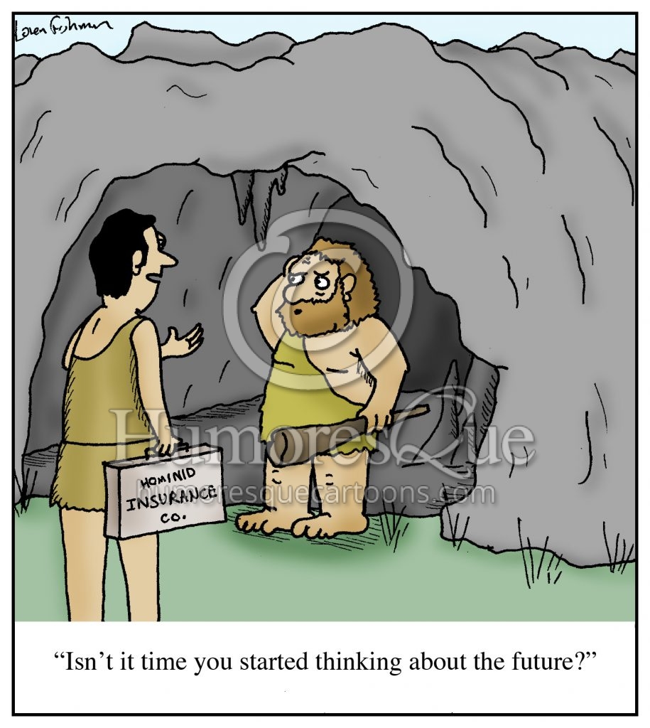 hominid insurance salesman cartoon