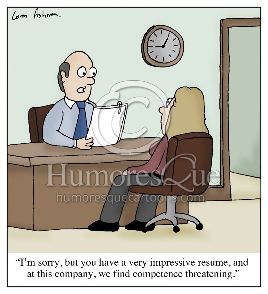 competence threatening hr job interview cartoon