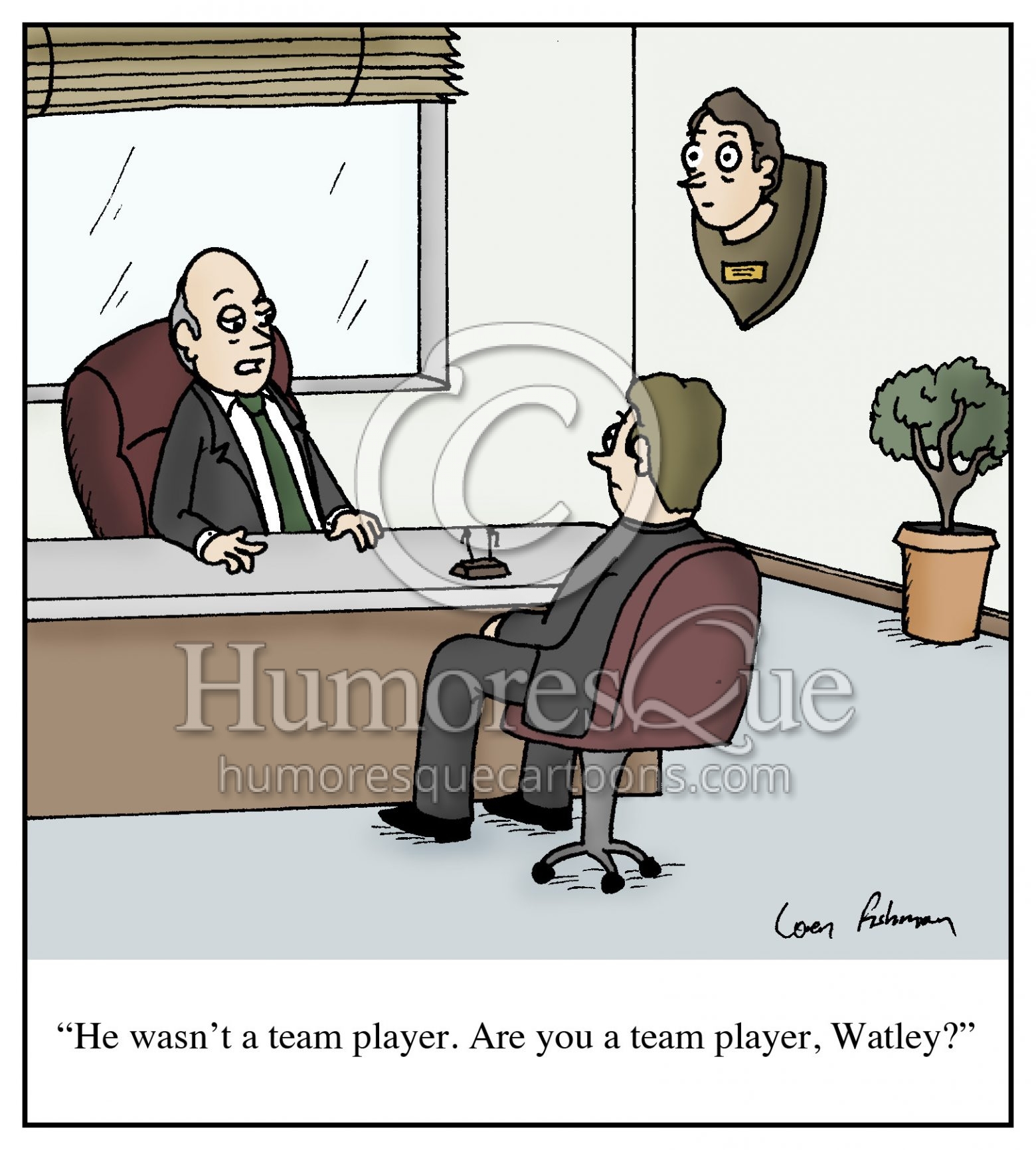 team player taxidermy boss cartoon