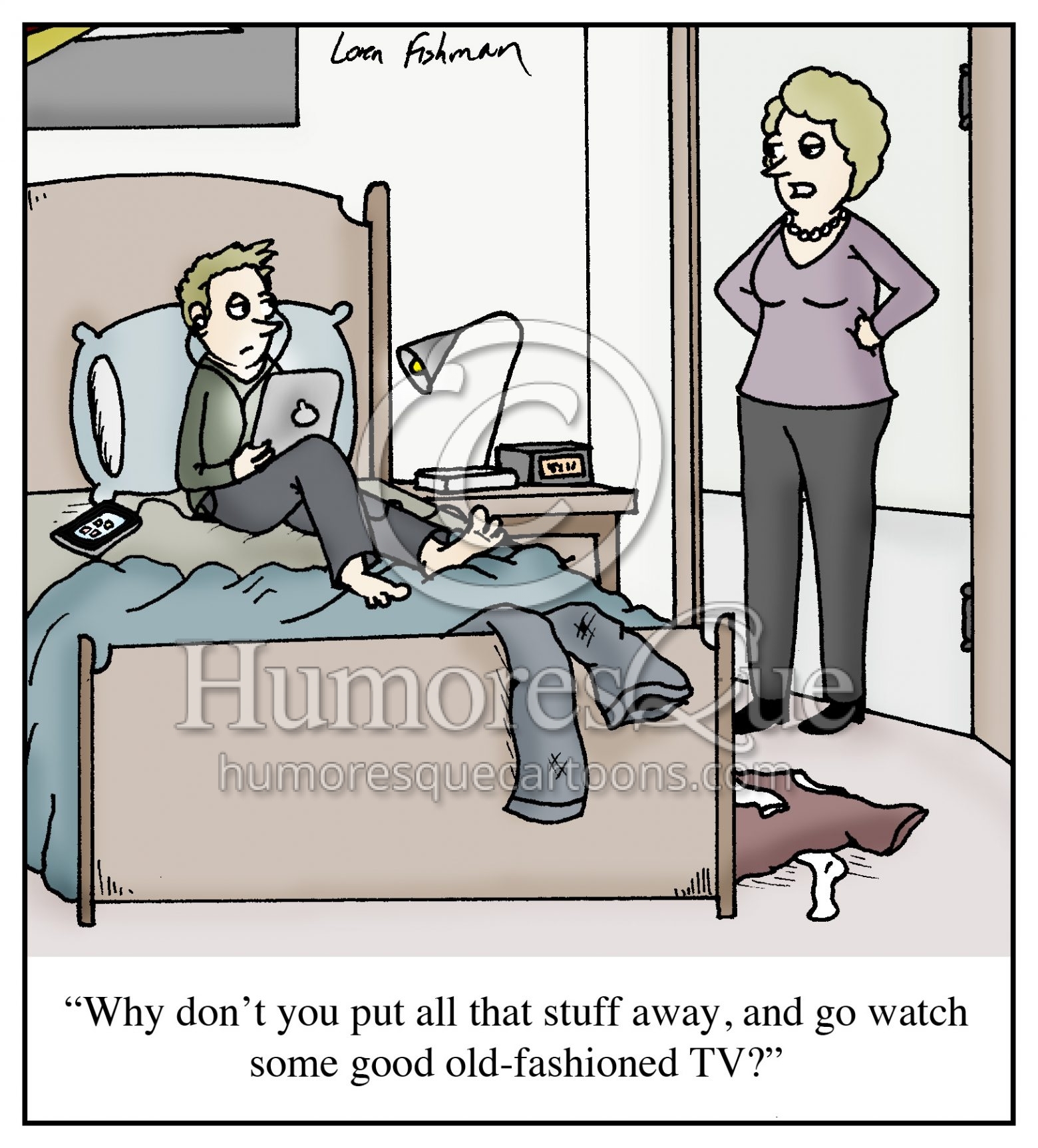 teen with mobile devices technology cartoon