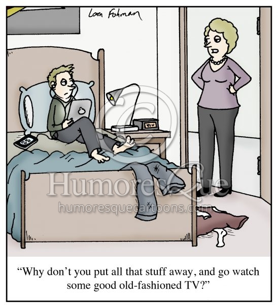 teen with mobile devices technology cartoon