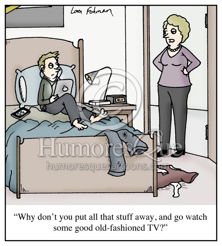 teen with mobile devices technology cartoon